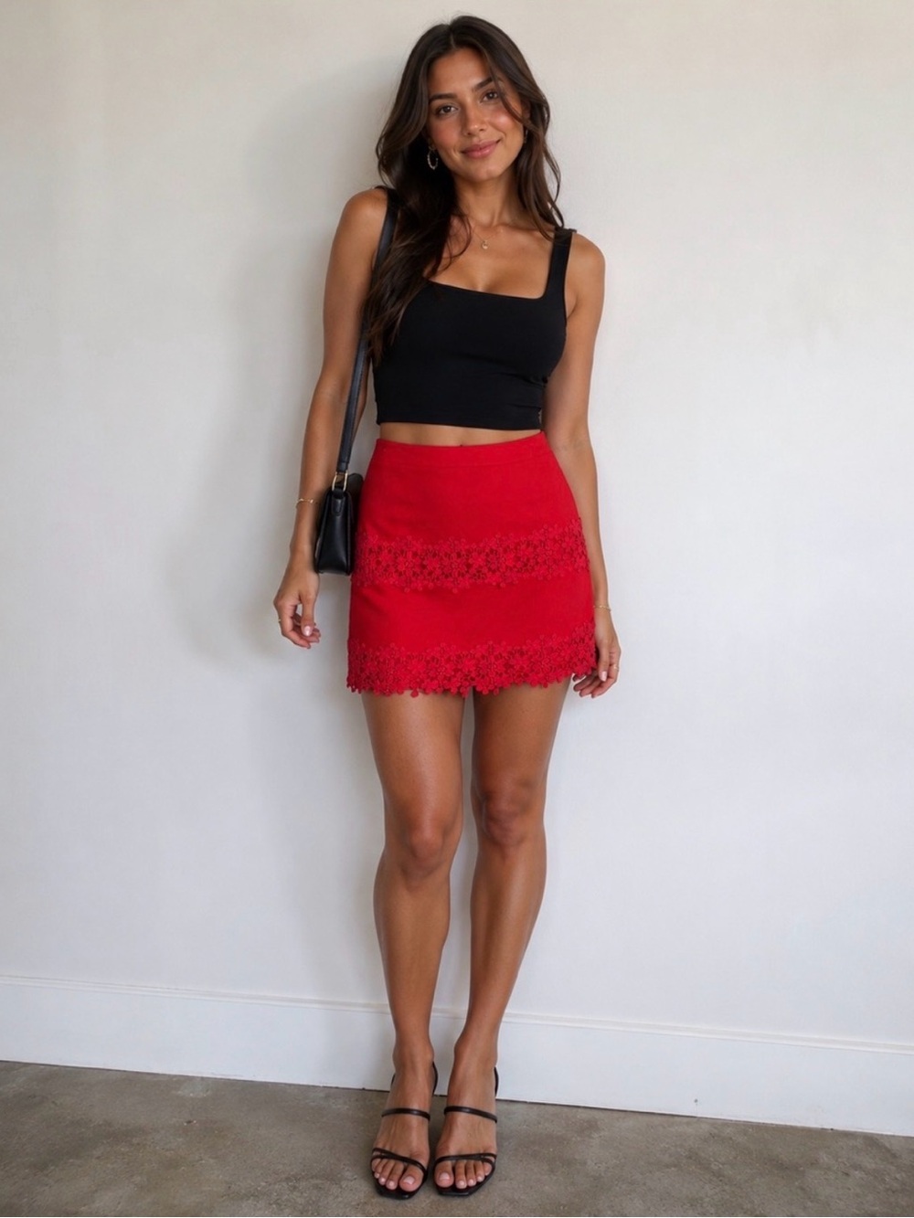 J. Crew Red Cotton Lace Trim Mini Skirt Size 8